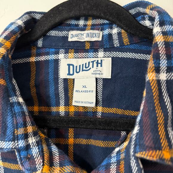 Duluth Trading Co Mens Burlyweight Flannel Relaxed Fit Shirt Plaid Blue Yellow - Picture 9 of 9
